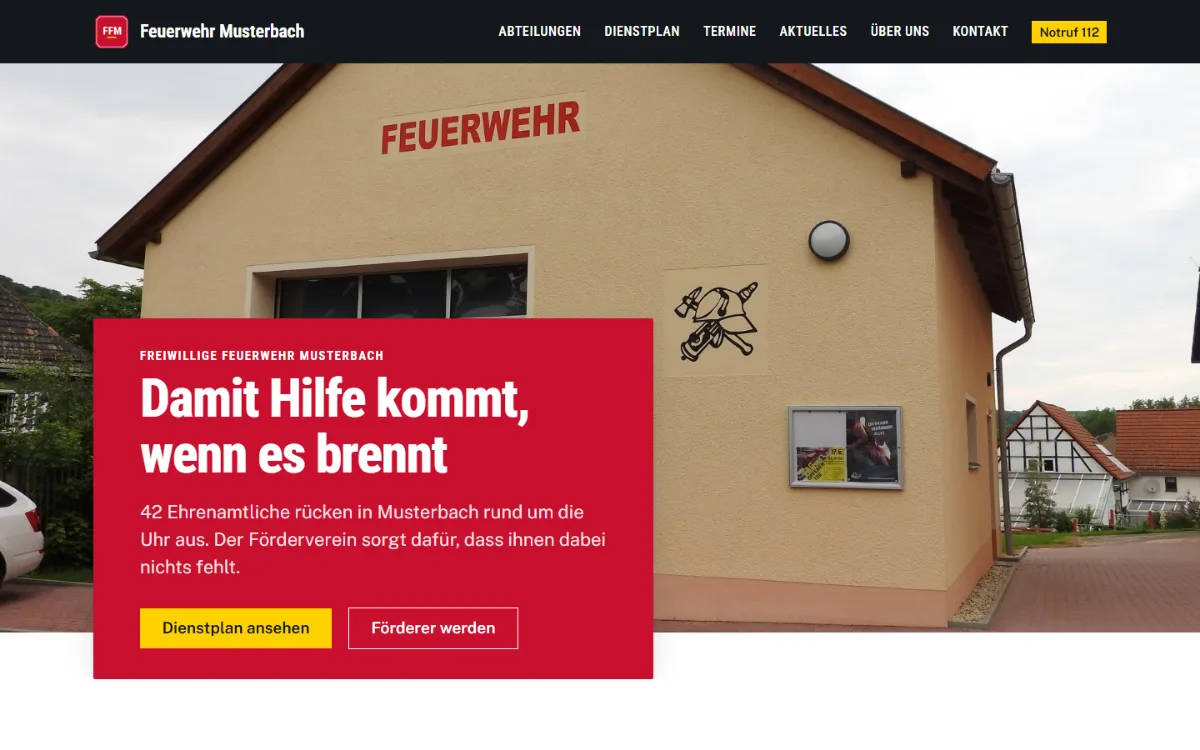 Startseite der Website von Feuerwehr Musterbach